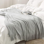 Homiest Decorative Knitted Throw Blanket with Fringe Soft & Cozy Tassel Blanket for Couch Sofa Bed (Light Grey,50x60)