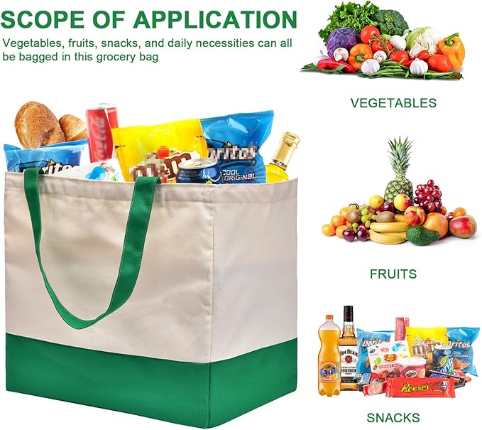 Canvas Reusable Grocery Bags, Heavy Duty 8.3 gal Foldable Large Canvas Tote Bag, Holds 60 lbs, 1 Pack