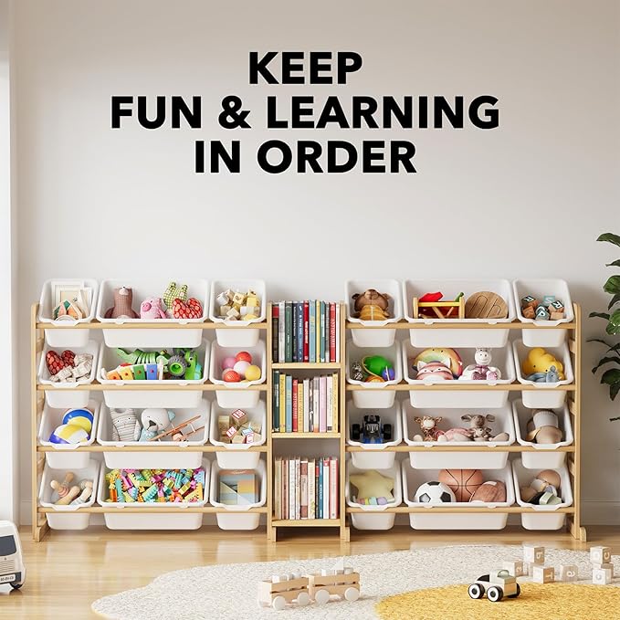 SpaceAid Large Toy Storage Organizer with 24 Bins and 3 Shelves, Toy Organizers Storage Bookshelf, Kids Bin Shelf Box Bookcas