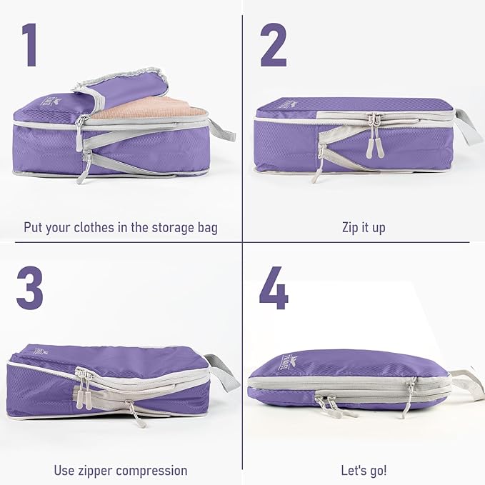 6 Set Compression Packing Cubes, Suitcase Organizer, Lightweight Travel Essentials, Compression Bags For Travel Accessories L