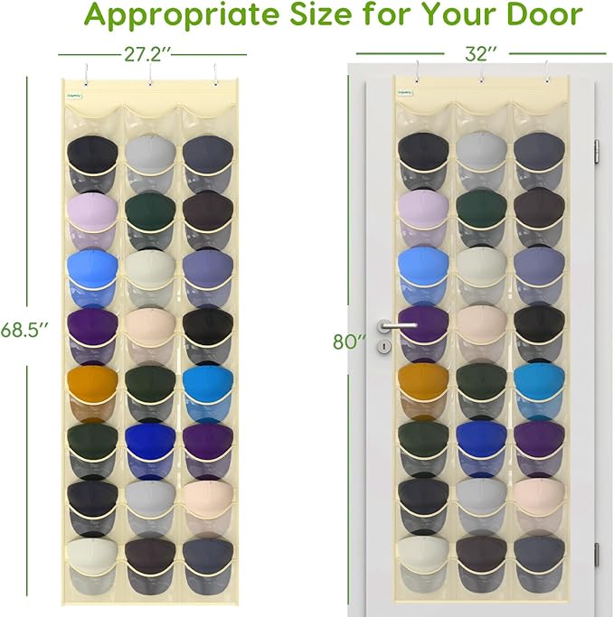 Unjumbly Baseball Hat Rack, 27 Pocket Over-The-Door Hat Organizer with Clear Deep Pockets to Display Baseball Caps Collection