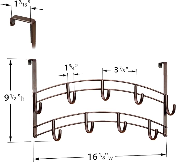 LYNK Professional® Home™ Over Door Hooks Rack - 9 Hook Over Door Hanger - Over Door Towel Rack - Hanging Towels or Clothes - 