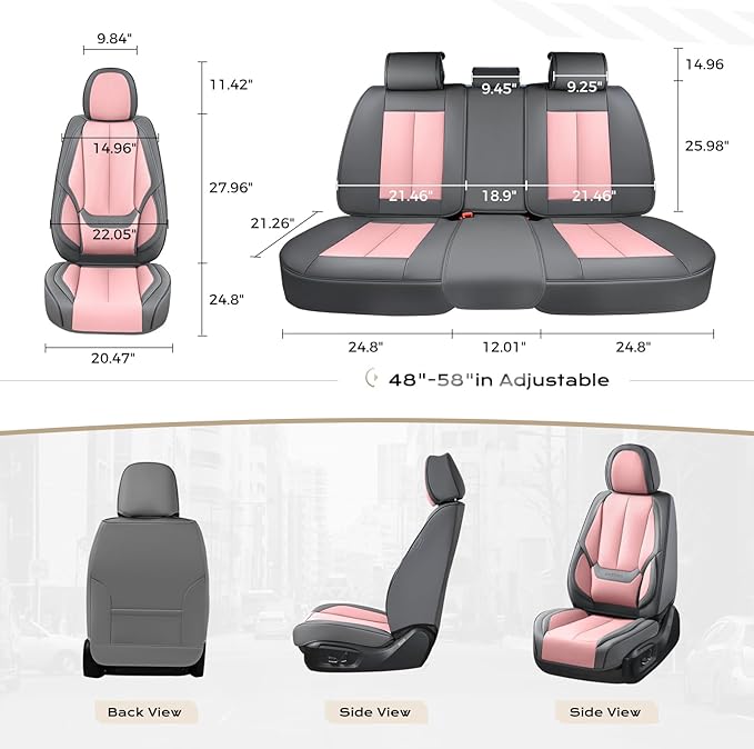 Coverado Seat Covers, Car Seat Covers Full Set, Leather Seat Covers for Cars, Car Seat Protector, Gray Car Seat Covers Front 