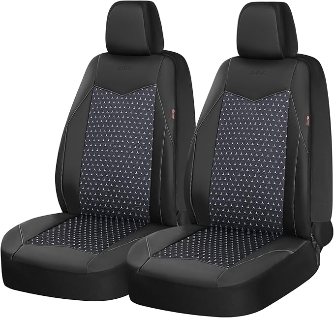 Coverado Front Seat Covers, Breathable Mesh & Leather Car Seat Protectors, Black Driver Seat Cover, Car Seat Cushions, Univer