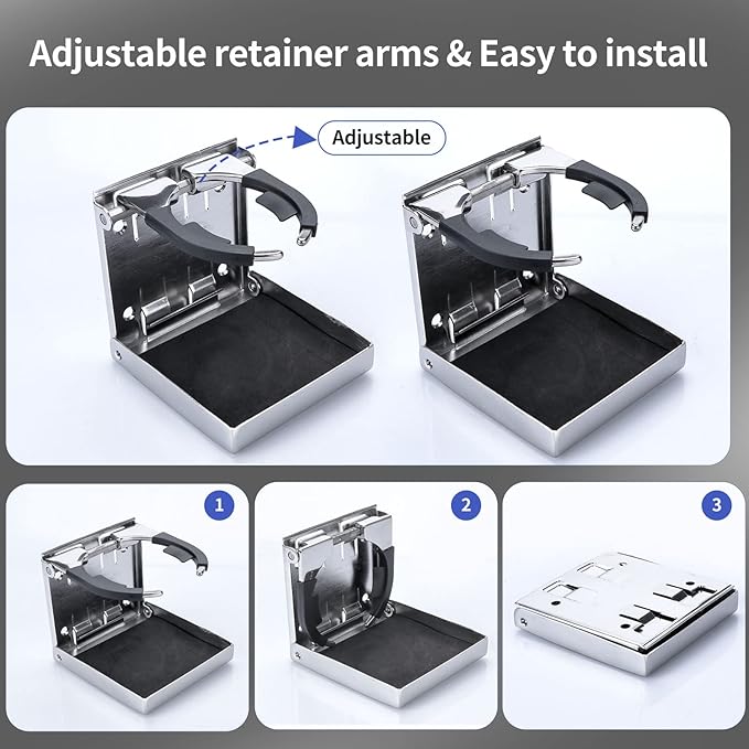 Marinebaby Stainless Steel Adjustable Folding Cup Drink Holders Marine/Boat/Caravan/car (Cup Holder (2pcs))