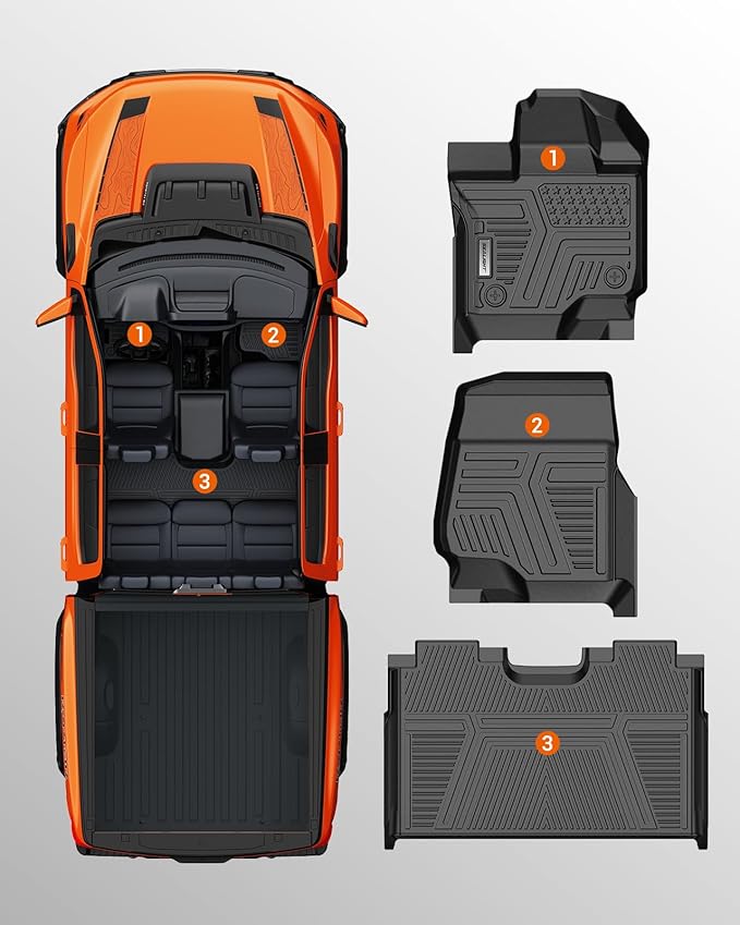 SEALIGHT Ford F150/F150 Lightning Floor Mats - Custom Fit for 2015-2025 2026 Supercrew Models, All Weather Protection, Easy to Clean TPE, 3D Scanning, Non-Slip, Waterproof, Odorless, High Edge Design