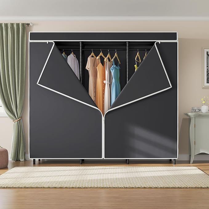 VIPEK V5C SE Garment Rack Wardrobe Closet, Heavy Duty Clothes Rack with Adjustable Shelves and Black Cover, Black Metal Close
