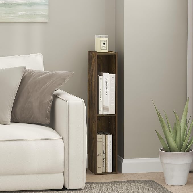 Furinno Fulda Book Shelf, 3-Tier Narrow Bookshelf, Bookcase with 6-in Width Storage Shelf, 9.3 x 5.9 x 31.5, for Living Room,