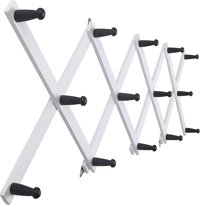 SKOLOO Hat Rack for Wall with 14 Hooks, Solid Wooden, Modern, Expandable Coat Rack Wall Mount for Coats, Hats, Bags, Baseball