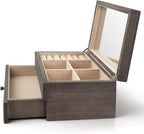 Meangood Jewelry Box Organizer for Women, 2 Layer Large Jewelry Storage Case, Rustic Wooden Jewelry Box with Mirror & Ring Tr