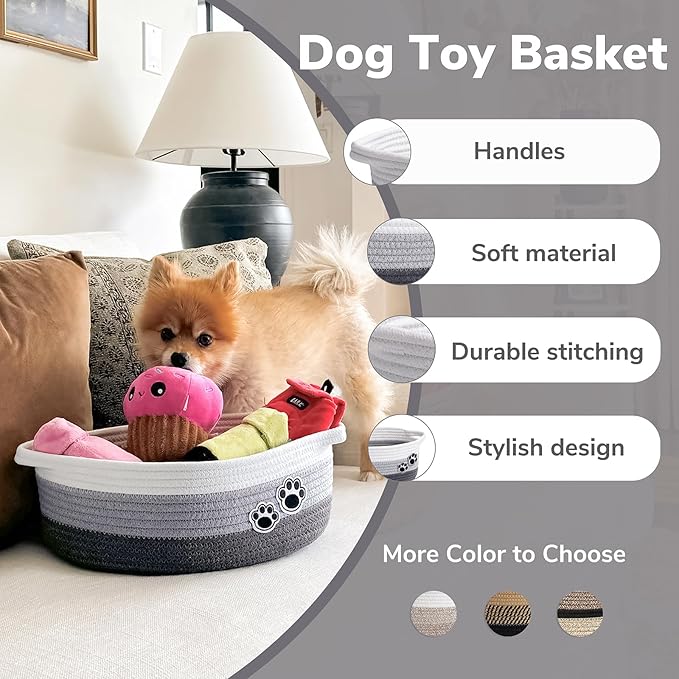 Small Dog Toy Basket, Cute Woven Baskets for Shelves, Decorative Rope Storage Baskets for Nursery, Baby Gift Basket for Diape