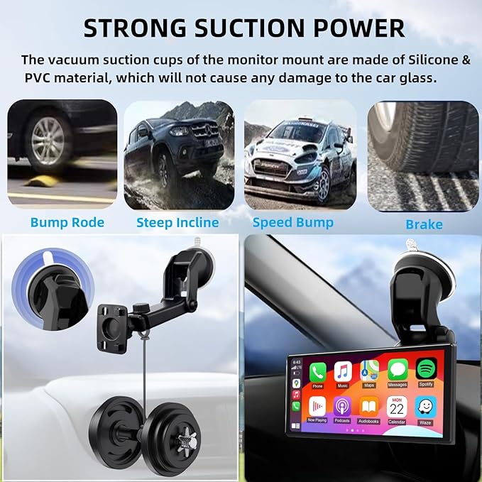 Extended Carplay Mount, 360° Flexible Windshield Dashboard Suction Cup Bracket Replacemect for 7" 9" 10.26" Inch Carplay Screen Android Auto Mount Car Baby Camera Monitor Phone Holder