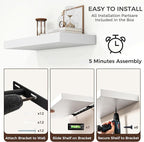 Floating Shelves for Wall, 30" W x 12" D x 2" H, 2 Pack of Long Wall Mounted Engineered Wood Shelves with Invisible Brackets 