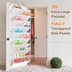 UVIAHOMI 20-30 Pairs Over the Door Shoe Organizer, Clear Pockets Hanging Shoe Storage for Closet, 10-Tier Door Shoes Rack, Ha