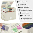 DocSafe File Box with Lock,Multi-Layer Fireproof Document Box Collapsible File Storage Organizer with Pockets/Handle,Large Po