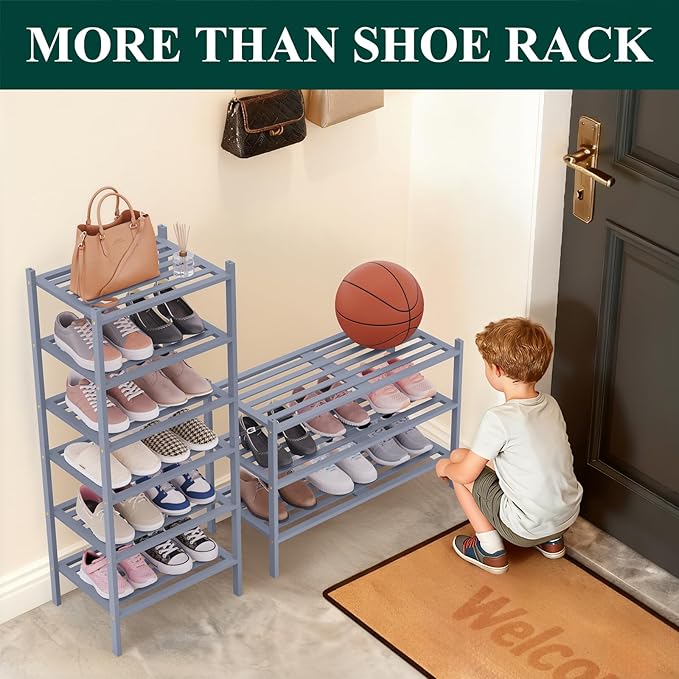 Smiry Long Bamboo Shoe Rack 3-Tier, Stackable Wooden Shoe Organizer for Entryway & Closet, Free Standing Wood Shoe Storage Sh