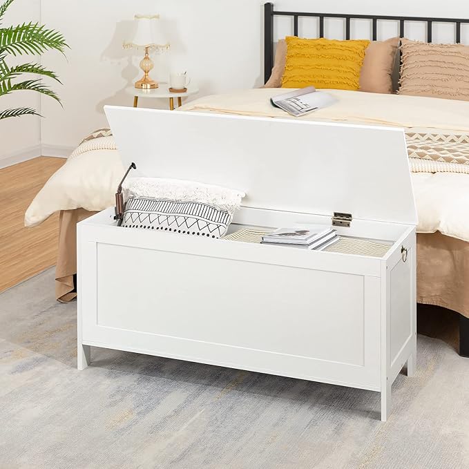 HOOBRO Toy Box, Retro Wooden Look Storage Chest with Safety Hinge, Entryway Storage Bench Supports 220 lb, 39.4 x 15.7 x 18.9