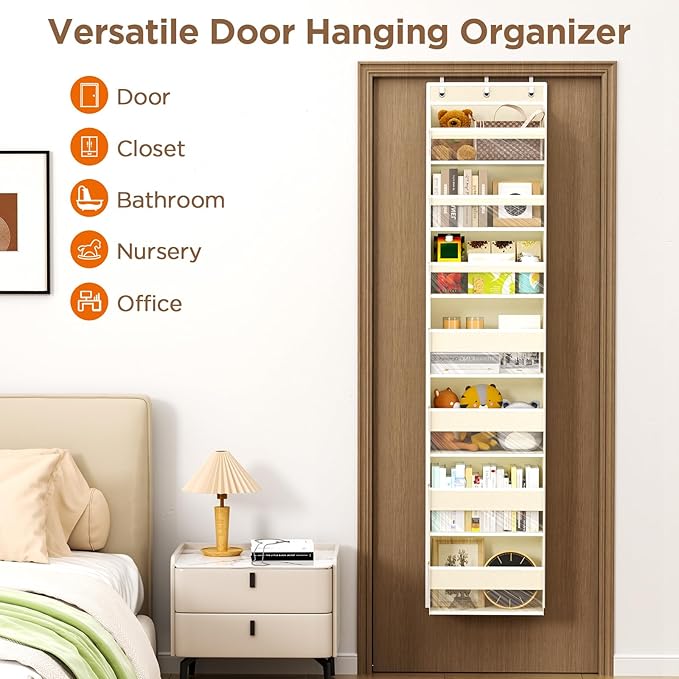Mefirt Over The Door Organizer, 7 Tier Door Hanging Organizers with 7 Large Pockets 12 Side Pockets, Behind Door Storage Hang