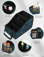 YOHOOLYO Car Seat Organizer Backseat Car Organizer with 4 Compartments, 4 Cup Holders and 7 Mesh Pockets for Front and Rear Seat, Blue
