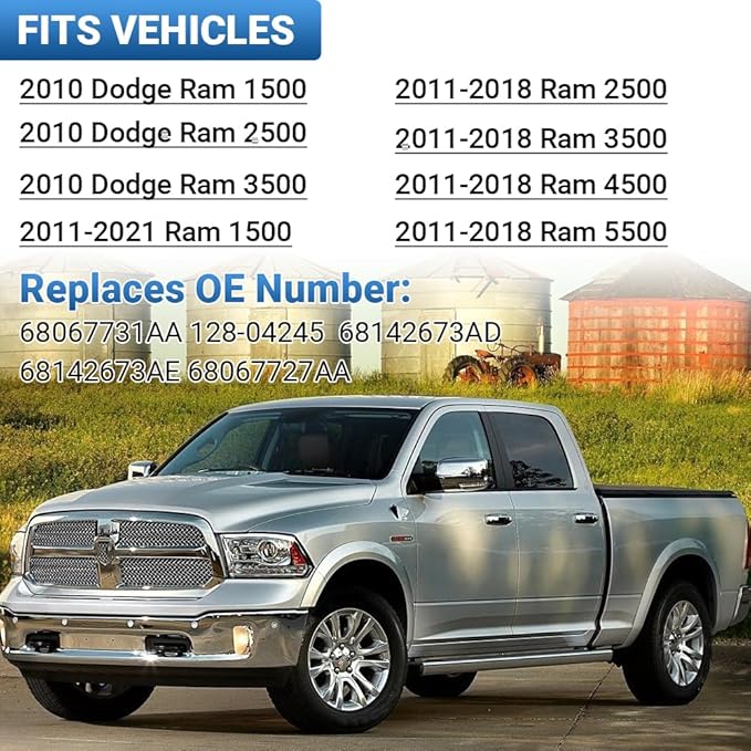 Driver Left Side Lower Mirror Glass Replacement, for 2010-2020 Dodge Ram 1500 2500 3500 4500 5500, Towing Mirrors Convex Glass with Rear Mounting Bracket, 68067731AA