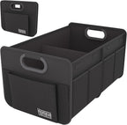 Homeve Trunk Organizer, Car Storage, Reinforced Handles, Collapsible Multi-Compartment, Foldable, Waterproof, Sturdy, 600D Oxford Polyester For Car, SUV, Mini-Van, Black, 2 Compart-Small