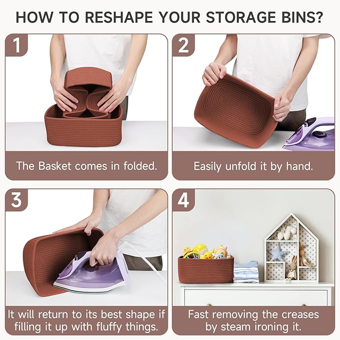 3-Pack Shelf Baskets for Organizing, Closet Organizer Bins, Small Woven Baskets, Rope Toy Basket, Storage Basket for Shelves,