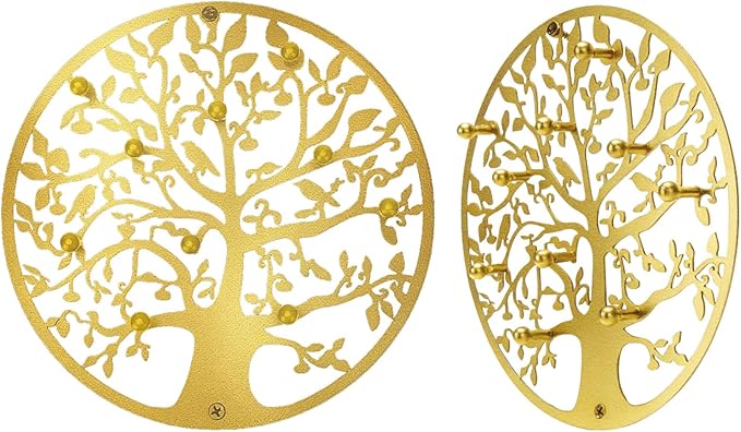 Round Decorative Home Key Holder Wall Mount, 2 Pack Metal Tree Car Key Rack for Wall Organizer for Keys, Wallets, Hats, Used 