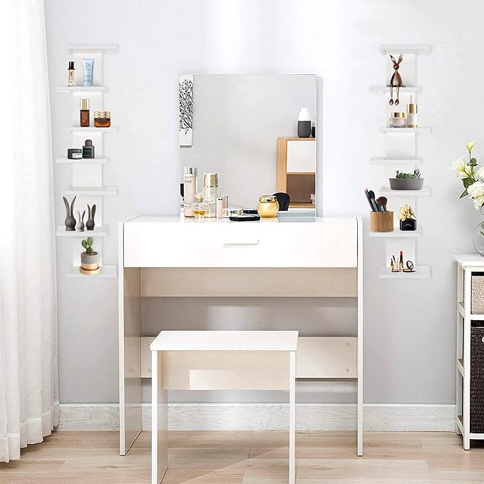 7 Tier Wall Shelf Unit-White Floating Shelves for Home Decor, Modern Unique Asymmetric Design for Bedroom & Living Room Stora