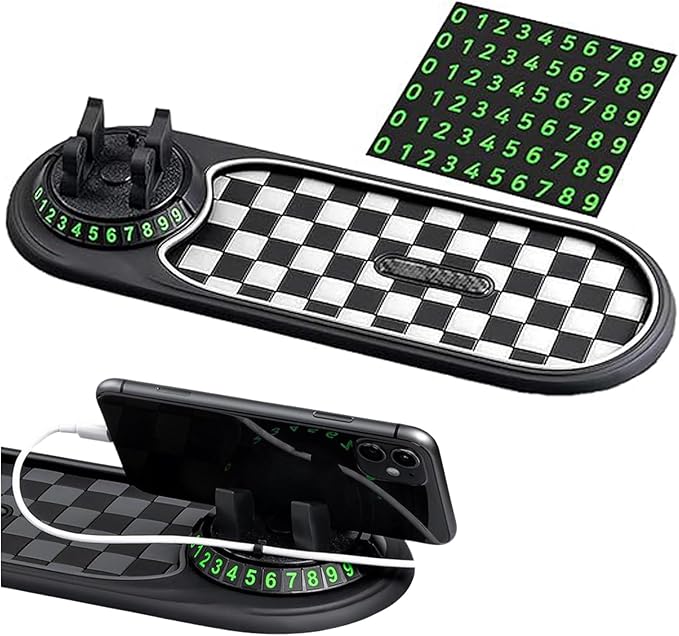 Multi-Functional Support Anti-Slip Pad, 360° Rotatable Car Anti Slip Mat Phone Holder with Temporary Parking Number, Auto Das