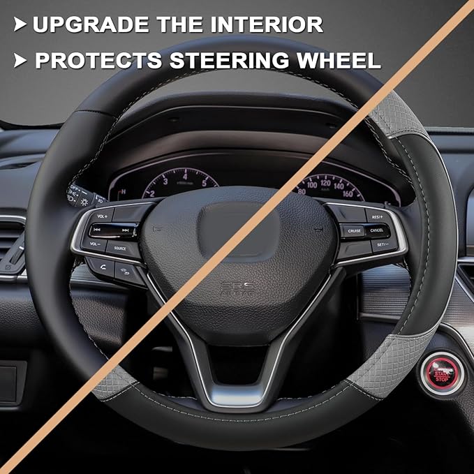 GIANT PANDA Steering Wheel Cover for Honda Civic(2006-2015),CR-Z, Insight, S2000 (Gray+Black-Small Size)