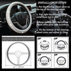 New Diamond Leather Steering Wheel Cover with Bling Bling Crystal Rhinestones, Universal Fit 15 Inch Car Wheel Protector for 