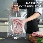 Wevac 8" x 12" Precut Vacuum Sealer Bags, 200 Count, Includes 5 Liquid Block Bags & 5 Bone Guard Pieces, Heavy Duty for Food 