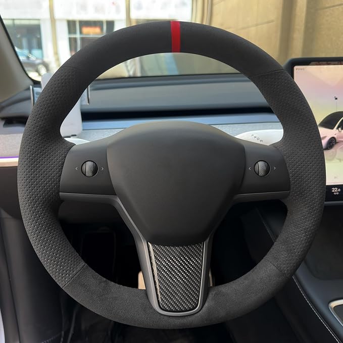 MEWANT Hand Stitched Steering Wheel Cover for Tesla Model 3 2017-2023 / Model Y 2020-2023 for Tesla Model 3/Y Accessories