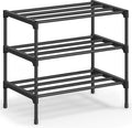 SONGMICS 3-Tier Shoe Rack for Closet, Compact Metal Shoe Organizer Shelf for Entryway, Bedroom, Small Spaces, Stackable, 11.8