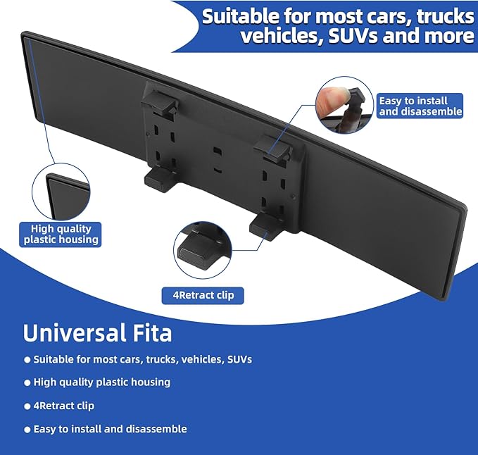 Broadway Rear view Mirror Wide Angle Panoramic Anti Glare Blindspot Accessories Universal Interior Car Convex Mirror for Car SUV Trucks Blue