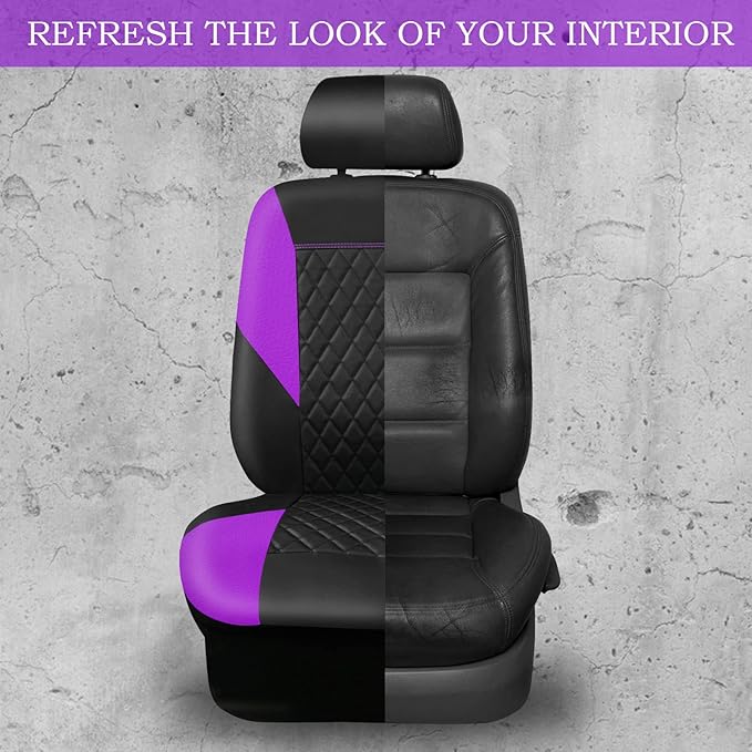 CAR PASS Purple Leather Seat Covers, Quilting Pretty Car Seat Cover with 5mm Composite Sponge Inside,Airbag Compatible,Univer
