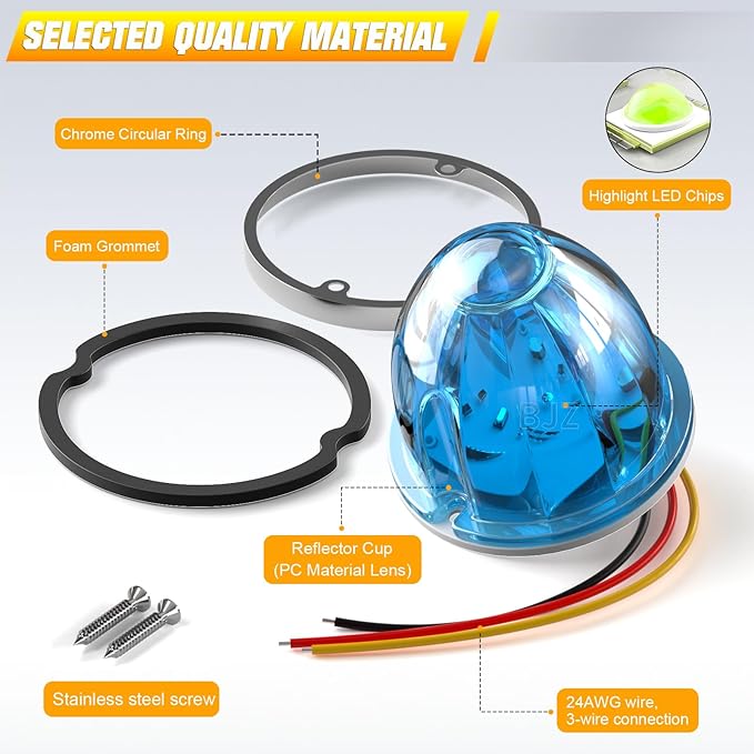 BJZ 8Pcs Ice Blue Watermelon LED Strobe+Constant Marker Lights Dual Function Watermelon-Shaped Side Marker Clearance Tail Top Cap Roof Lights for Trailer Truck Semi-Trailer Heavy-Duty Truck Bus Van