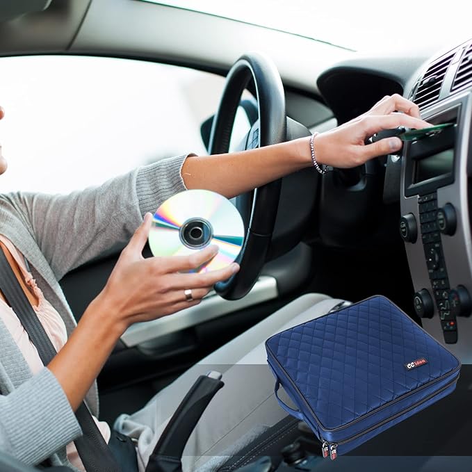 CCidea 200 Capacity CD or DVD Case Holder Portable Wallet Disc Storage Binder Nylon CD Bag for Car, Home, Travel Carrying Protector Organizer (200-Blue)