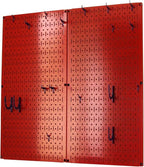 Wall Control Kitchen Pegboard Organizer Pots and Pans Storage Rack Organization Kit with Red Pegboard and Blue Accessories