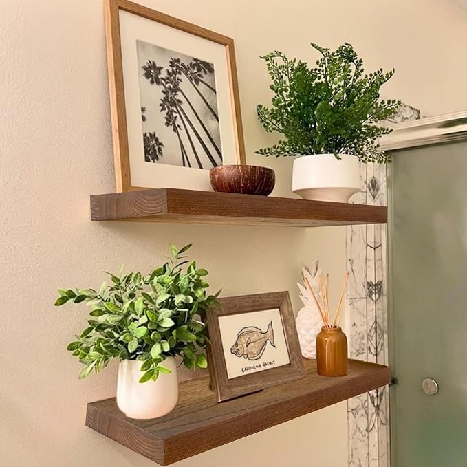 IAE Walnut Floating Wall Shelves 16 inch, Bathroom Shelves Wall Mounted,Invisible Shelf Floating Kitchen Shelves,Wooden Wall 