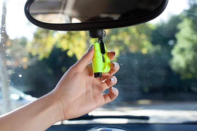 resqme The Original Emergency Keychain Car Escape Tool, 2-in-1 Seatbelt Cutter and Window Breaker, Made in USA, Pack of 6, Ye