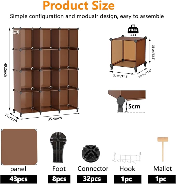AWTATOS Cube Storage Organizer, Storage Cubes Shelves Bookshelf, 12 Cube Closet Organizers and Storage, DIY Stackable Plastic