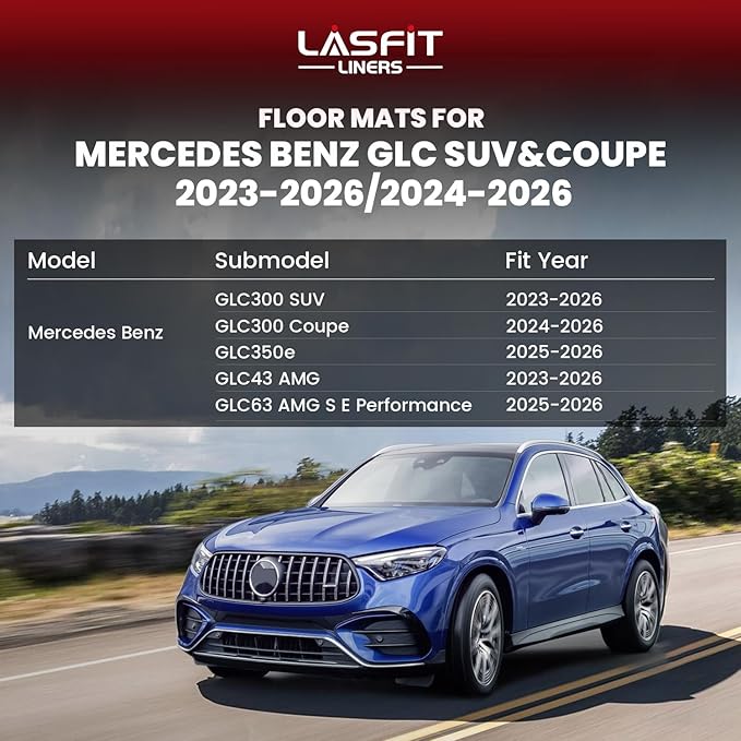 LASFIT Floor Mats for Mercedes Benz GLC 2023-2026 (Coupe Only for 2024-2026), GLC300 / GLC350e / GLC43 AMG/GLC 63 AMG S E, All Weather TPE Floor Liners Custom Fit GLC Car Mats 1st & 2nd Row Set