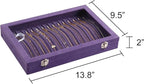 Frebeauty 15 Hooks Necklace Tray Velvet Neckalce Organizer with Clear Lid Lockable Necklace Holder Box Jewelry Organizer for 