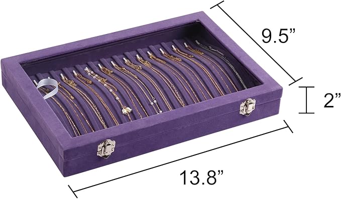 Frebeauty 15 Hooks Necklace Tray Velvet Neckalce Organizer with Clear Lid Lockable Necklace Holder Box Jewelry Organizer for 