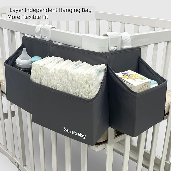 Hanging Baby Diaper Caddy, 3-in-1 Diaper Caddy Organizer Holder For Baby Crib, Nursery Organization Diaper Stacker Storage Fo