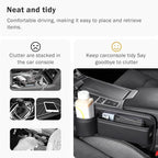 Car Seat Gap Filler Organizer with Cup Holder, Premium PU Leather Interior Accessories for Phone,Sunglasses,Keys, and Small Items, Universal Fit for Car, SUV and Truck,2-Packs Black
