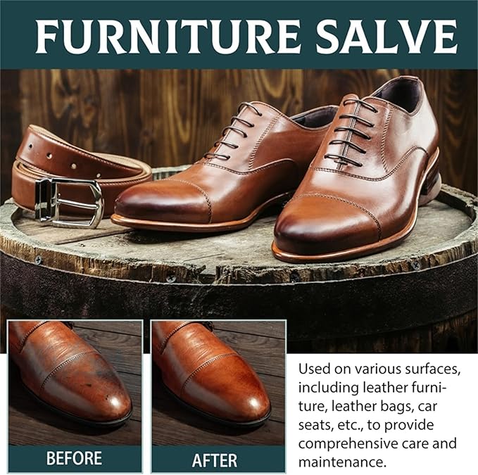 Leather & Wood Restoring Salve - 4oz Furniture Polish & Conditioner with Applicator Brush & Microfiber Towel, for Leather Cou