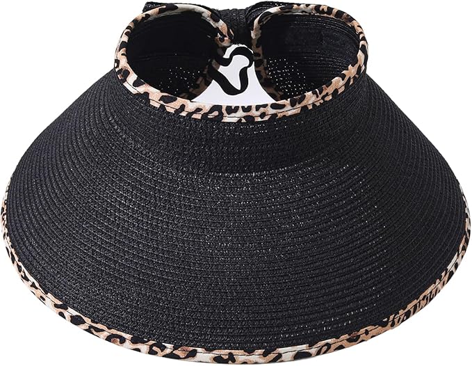 Sun Visor Hat for Women, Wide Brim Straw Summer UV Protection Hat, Foldable Roll-up Packable Beach Cap