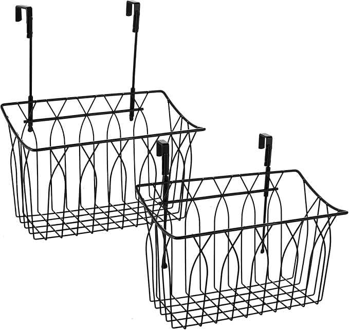 TOPZEA 2 Pack Grid Storage Baskets with Hooks, Metal Hanging Wire Basket Kitchen Over the Cabinet Door Organizer Caddy for Cu
